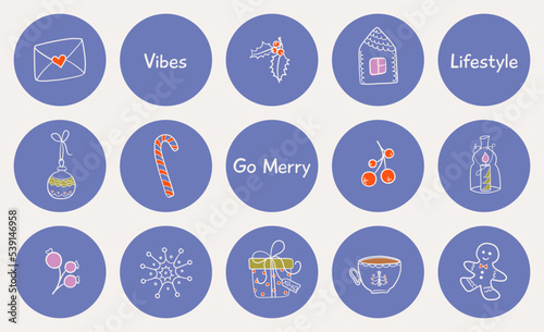 Vector pictograms. Social media highlights cover. Cute Christmas stickers. Holiday's icons for restaurant, cafe, bloggers.