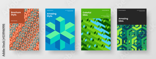 Minimalistic geometric tiles leaflet concept bundle. Abstract brochure vector design layout collection.