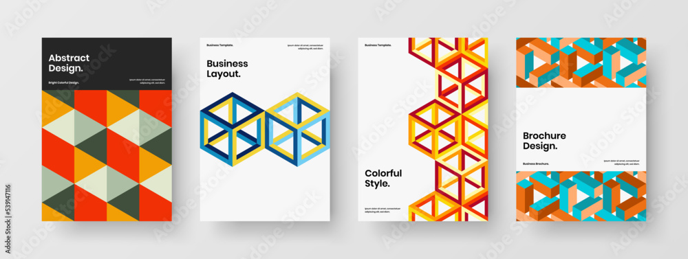 Colorful cover A4 vector design layout collection. Trendy geometric pattern presentation template bundle.