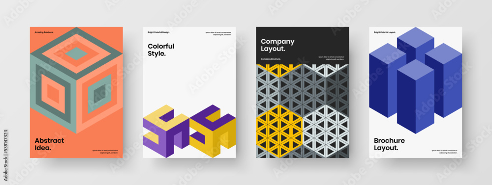 Modern journal cover vector design layout composition. Abstract geometric hexagons pamphlet template collection.