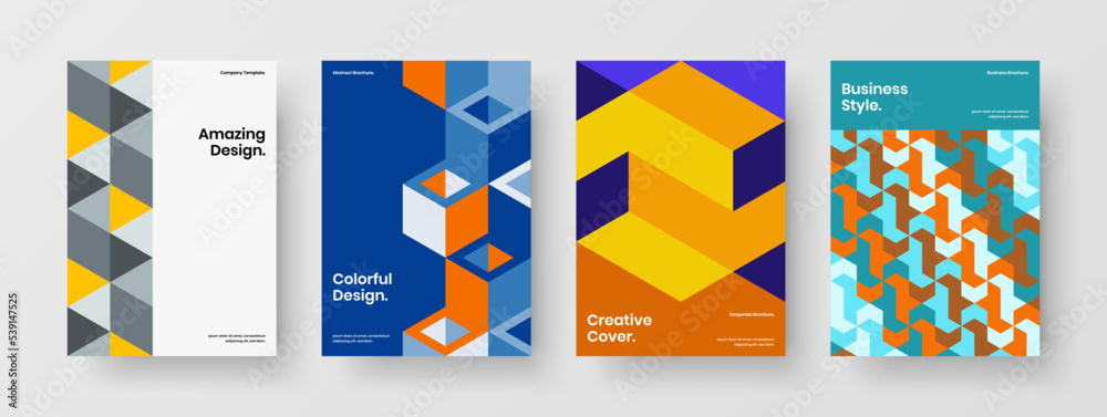 Minimalistic leaflet vector design template collection. Bright mosaic shapes cover illustration bundle. Minimalistic leaflet vector design template collection. Bright mosaic shapes cover illustration bundle.