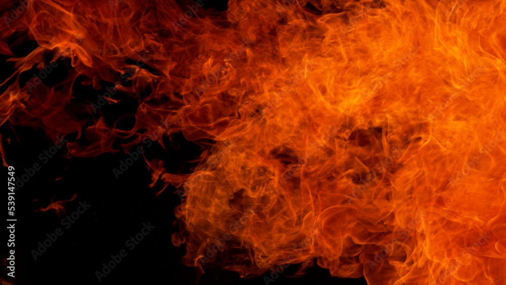 Fire blasts on black background, close-up