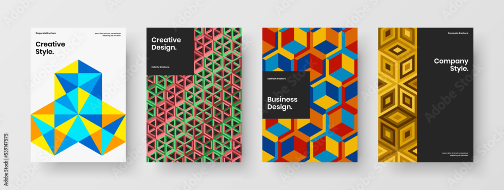 Original geometric tiles presentation illustration collection. Creative book cover A4 design vector layout set.