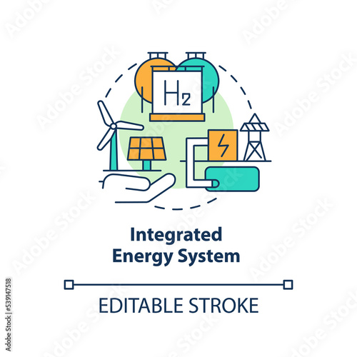 Integrated energy system concept icon. Green deal. United power strategy abstract idea thin line illustration. Isolated outline drawing. Editable stroke. Arial, Myriad Pro-Bold fonts used
