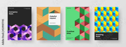 Modern geometric pattern brochure illustration set. Amazing poster A4 vector design concept collection.