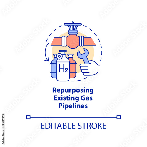 Repurpose existing gas pipelines concept icon. Change assignment of energy equipment abstract idea thin line illustration. Isolated outline drawing. Editable stroke. Arial, Myriad Pro-Bold fonts used