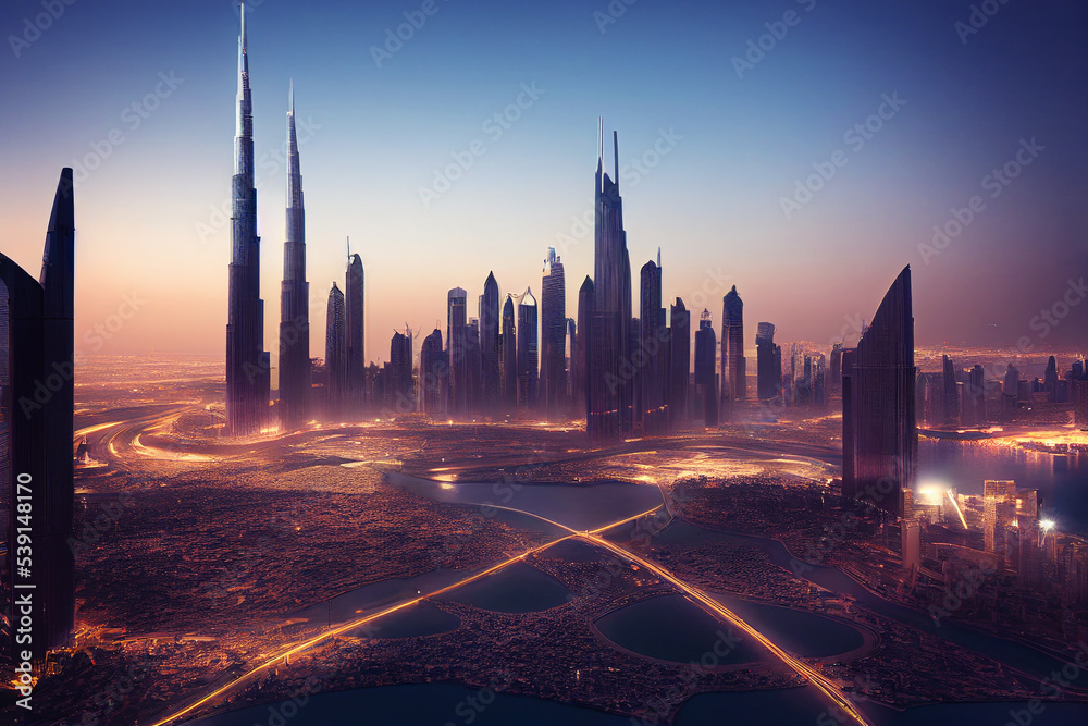 Naklejka premium aerial view on Dubai skyscrapers 3d illustration