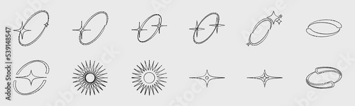 Collection of Y2K elements. Big collection of abstract graphic geometric objects. Abstract bauhaus and boho cosmic style.