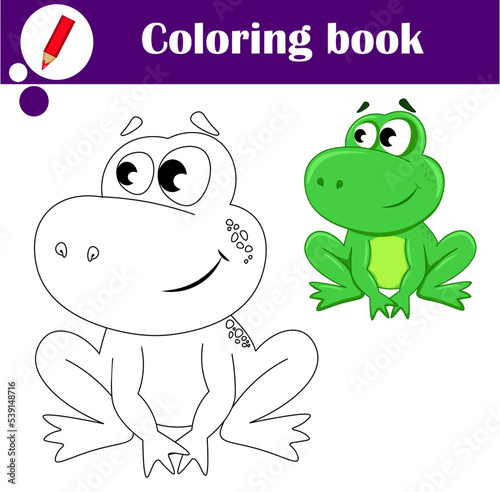Educational game for children. Cute frog. Coloring book