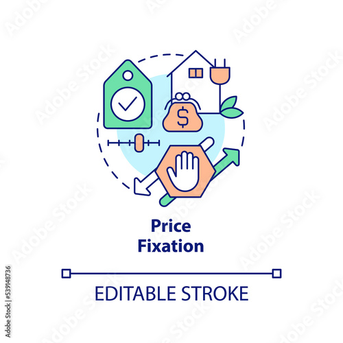 Price fixation concept icon. Carbon free economy. Advantage of hydrogen energy abstract idea thin line illustration. Isolated outline drawing. Editable stroke. Arial, Myriad Pro-Bold fonts used