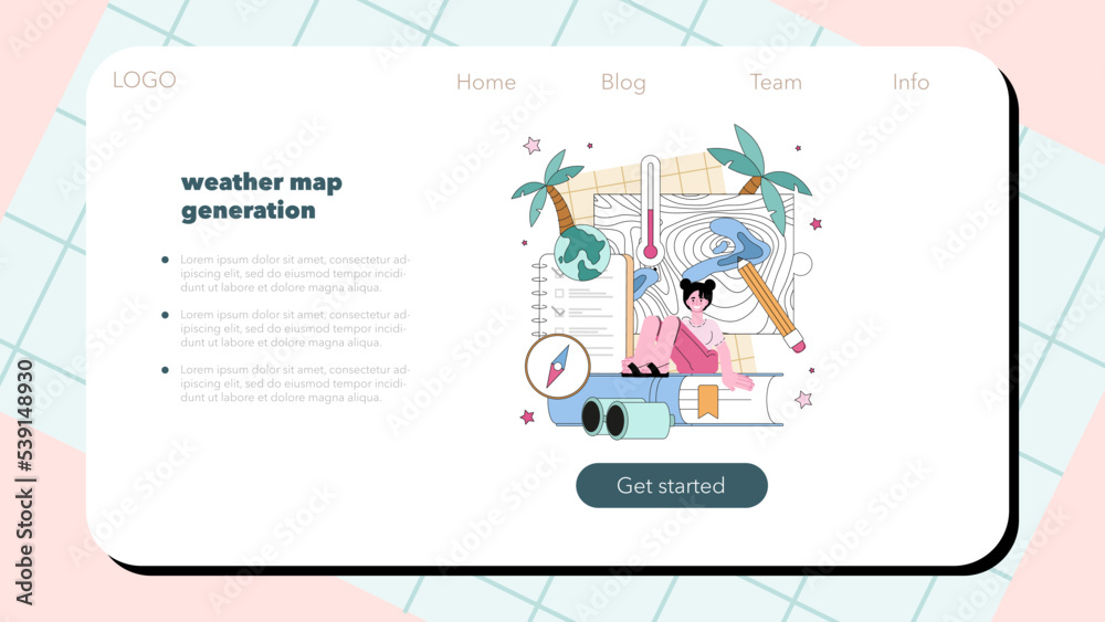 Meteorologist web banner or landing page. Weather forecaster studying Meteorologist web banner or landing page. Weather forecaster studying