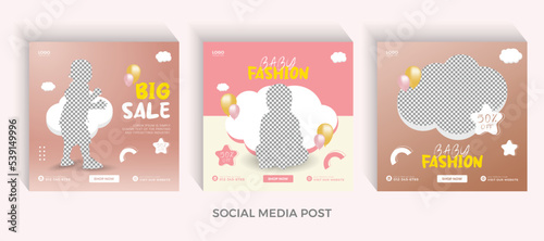 kids fashion sale social media post and New Baby fashion sale fashion template, social media banner, social post, social template, sale banner, kids post, baby post, promotion banner, 