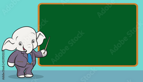 cute Elephant teacher mascot teaching with greenboard