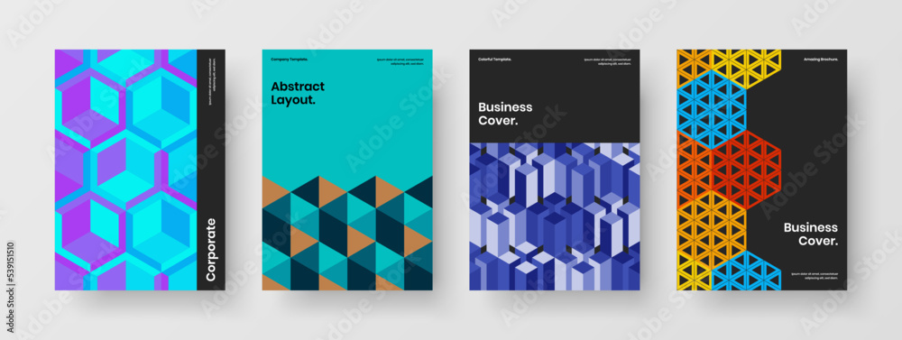 Fototapeta premium Simple mosaic shapes poster concept composition. Modern leaflet vector design layout bundle.