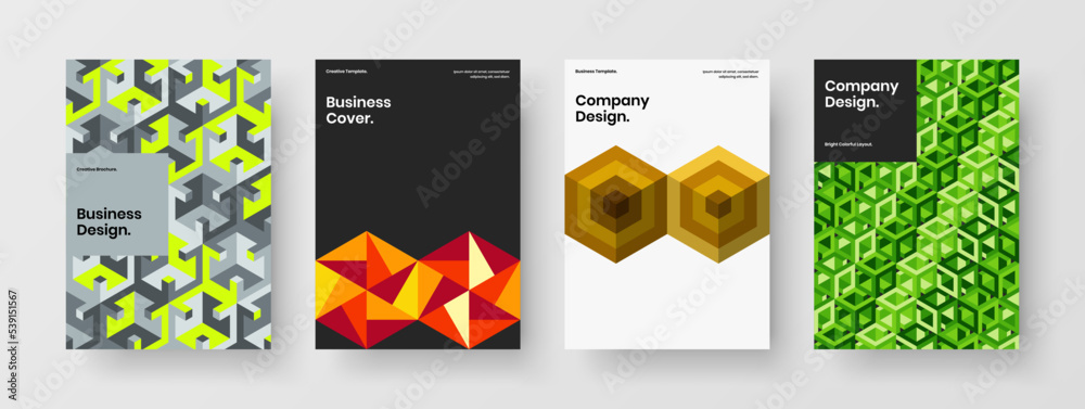 Simple company identity vector design template bundle. Fresh geometric hexagons handbill concept composition.