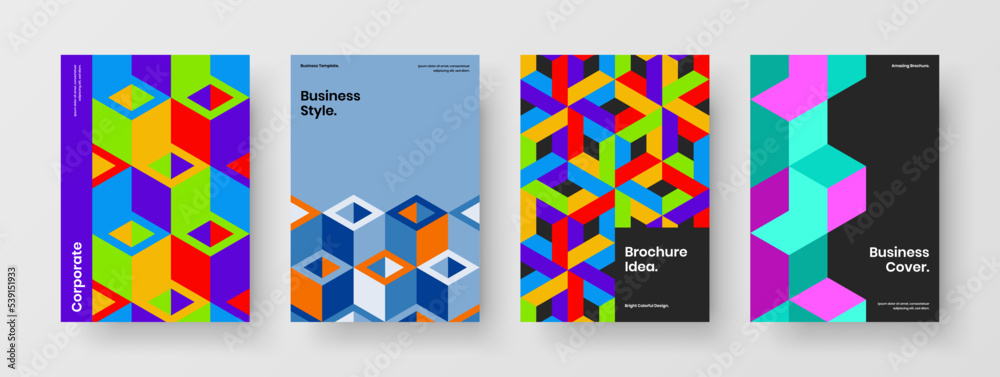 Modern corporate identity A4 design vector concept set. Abstract geometric shapes presentation illustration composition.