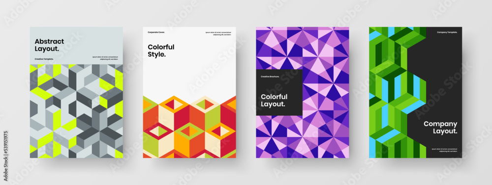 Amazing postcard A4 design vector illustration collection. Trendy geometric tiles brochure concept set. Amazing postcard A4 design vector illustration collection. Trendy geometric tiles brochure concept set.