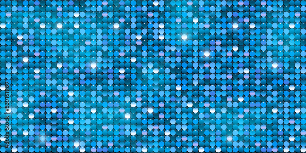 Bright shiny blue sequins or paillettes on fabric - obrazy, fototapety, plakaty 