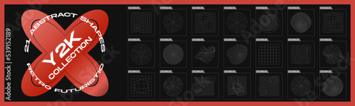 Vector set of Y2K. Collection of abstract graphic geometric symbols. Abstract bauhaus and boho cosmic style.