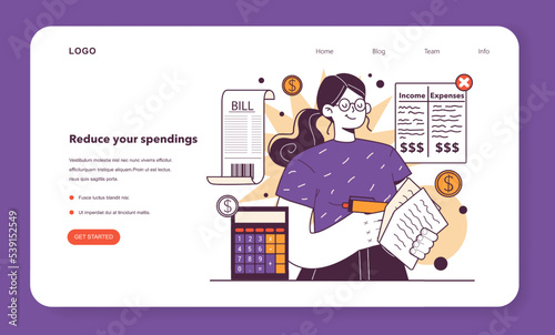 Prepare for recession advice web banner or landing page. Reduce