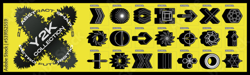 Vector set of Y2K. Big collection of abstract graphic geometric objects. Simple shapes forms.