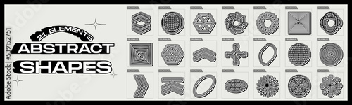 Retro futuristic elements for design. Collection of abstract graphic geometric symbols. Objects in y2k style.