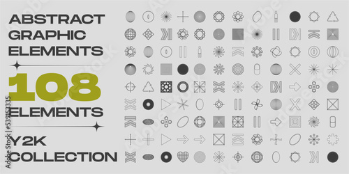 Retrofuturistic y2k geometry design elements collection. Trendy geometric design elements. Abstract bauhaus and boho cosmic style.