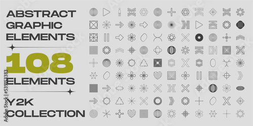 Vector set of Y2K. Large set of retro objects for design. Abstract bauhaus forms.