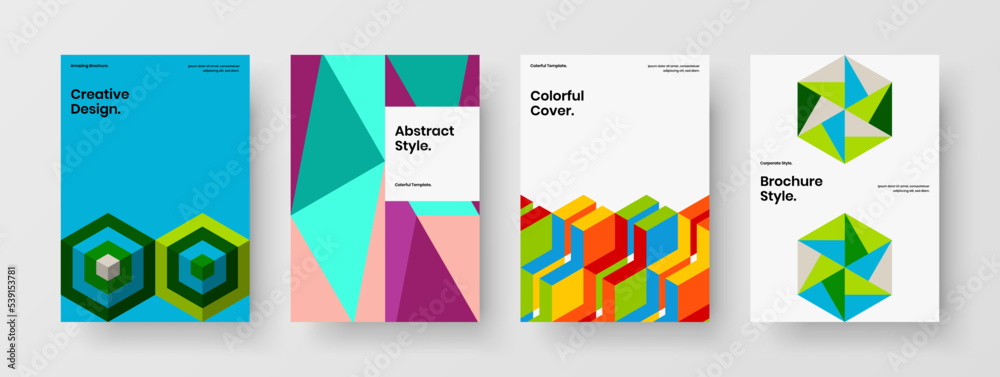 Premium geometric shapes poster illustration bundle. Isolated company cover design vector template collection.
