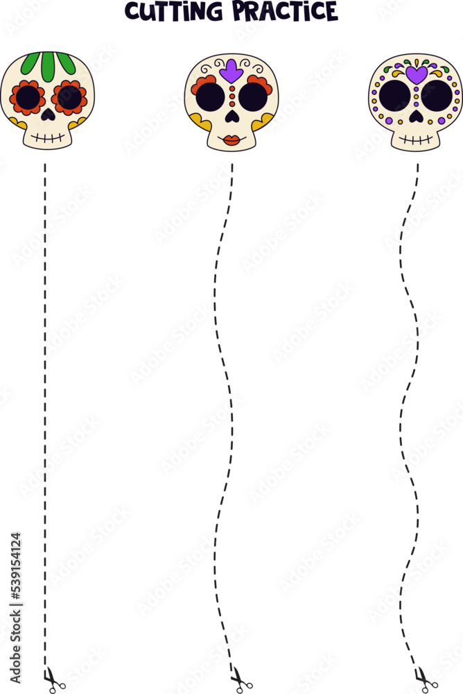 Obraz premium Cutting practice for children with Mexican skulls.