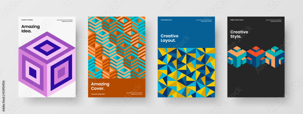 Clean mosaic pattern pamphlet layout composition. Fresh cover A4 design vector concept collection.