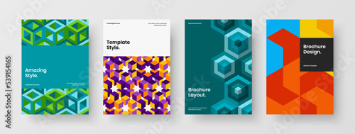 Simple mosaic tiles leaflet illustration collection. Trendy company brochure A4 design vector concept composition.