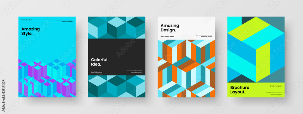 Bright cover A4 vector design template collection. Simple geometric pattern placard layout composition.
