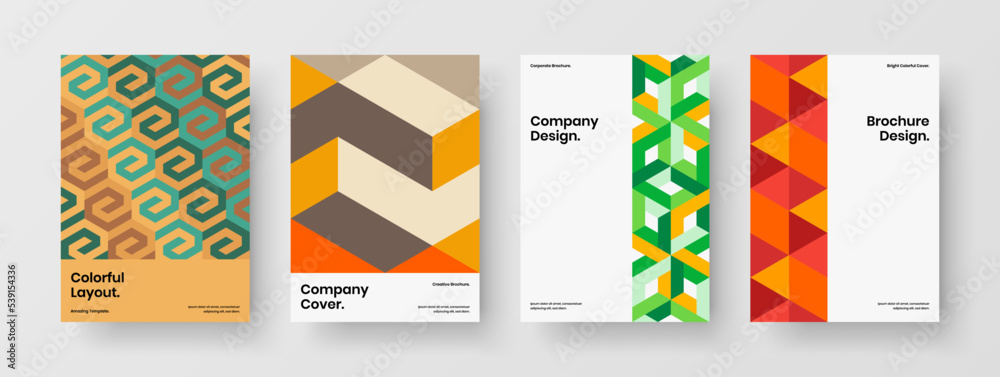 Modern mosaic pattern corporate brochure concept bundle. Abstract placard design vector layout composition.