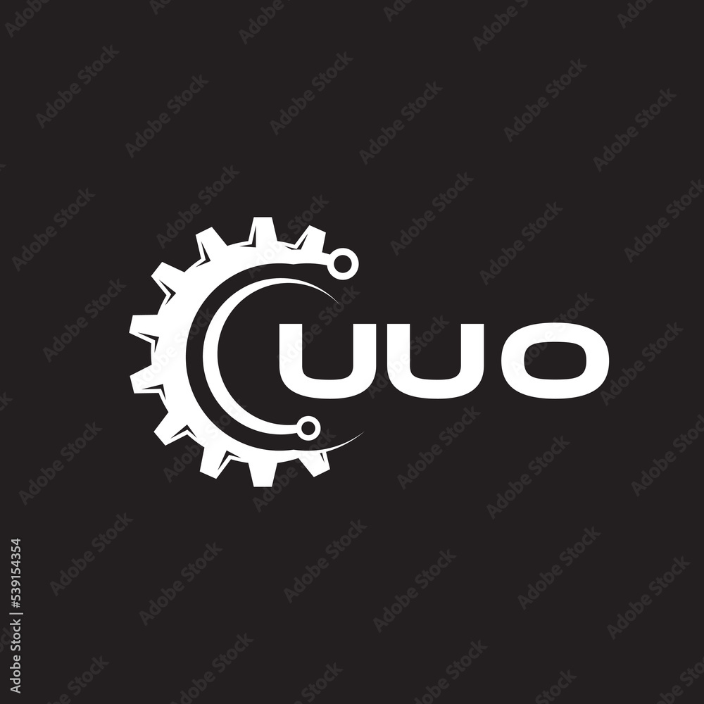 Obraz premium UUO letter technology logo design on black background. UUO creative initials letter IT logo concept. UUO setting shape design. 