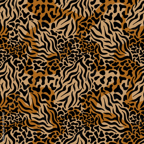 Tiger skin seamless pattern. Surface design for textile, fabric, wallpaper, wrapping, gift wrap, paper, scrapbook and packaging. Vector illustration