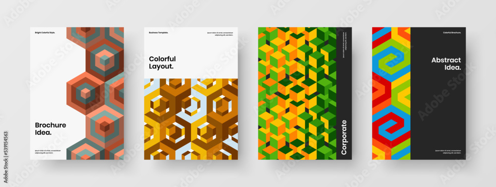 Fototapeta premium Multicolored geometric pattern banner layout bundle. Original company cover vector design illustration set.