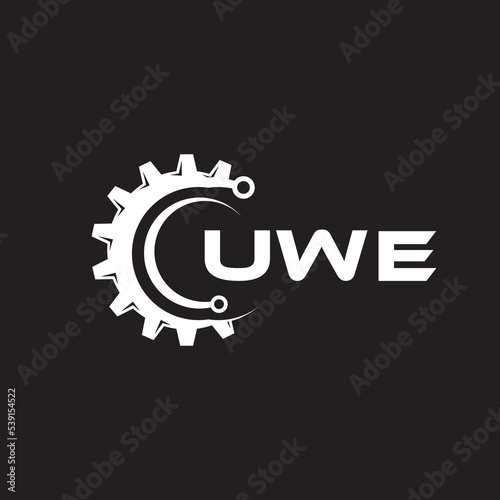 UWE letter technology logo design on black background. UWE creative initials letter IT logo concept. UWE setting shape design.
