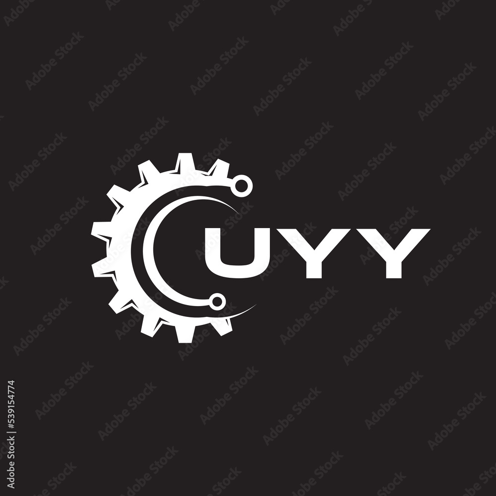 Obraz premium UYY letter technology logo design on black background. UYY creative initials letter IT logo concept. UYY setting shape design. 