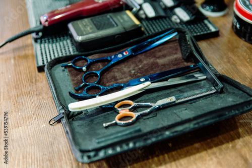 Professional visagiste workspace. Makeup tools. photo