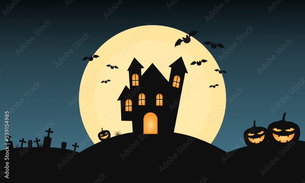 Halloween Background with Pumpkin Halloween Jack O lantern and dark blue color. Suitable to use on Halloween event. Also suitable for uploading social media at Halloween event