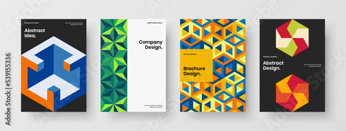 Clean geometric tiles company identity concept bundle. Isolated corporate brochure design vector illustration composition.