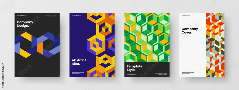 Modern handbill A4 vector design concept collection. Creative geometric tiles catalog cover illustration composition.
