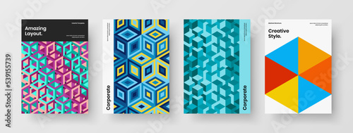 Minimalistic annual report vector design illustration composition. Fresh mosaic pattern corporate brochure concept collection.