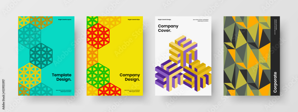 Minimalistic geometric hexagons corporate identity concept set. Simple poster vector design template bundle.