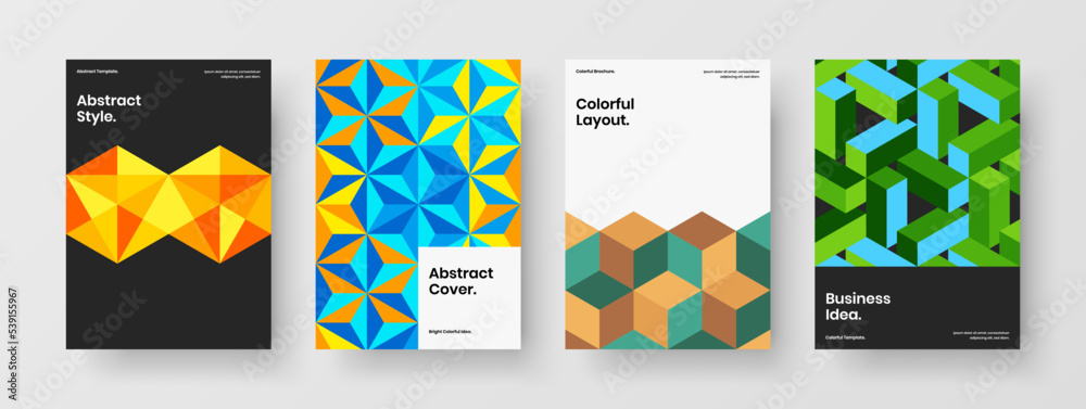 Modern geometric tiles banner template composition. Creative catalog cover vector design concept bundle.
