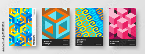 Colorful company cover design vector template collection. Isolated mosaic shapes flyer concept composition.