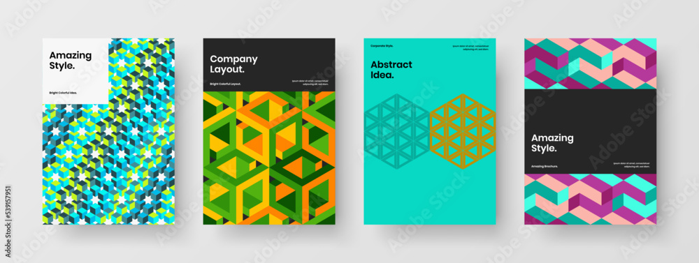Modern geometric shapes presentation template set. Original company cover design vector illustration composition.