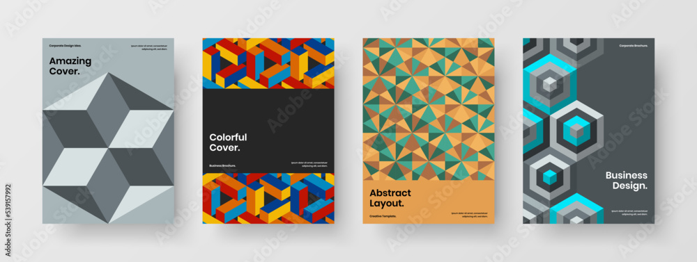 Abstract handbill design vector illustration collection. Unique mosaic pattern banner layout composition.