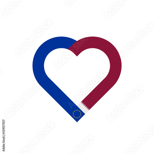 friendship concept. heart ribbon icon of europe and qatari flags. vector illustration isolated on white background